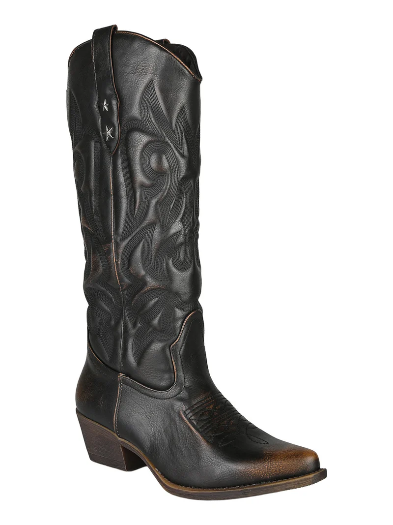Stivali donna texani con zip - moro
