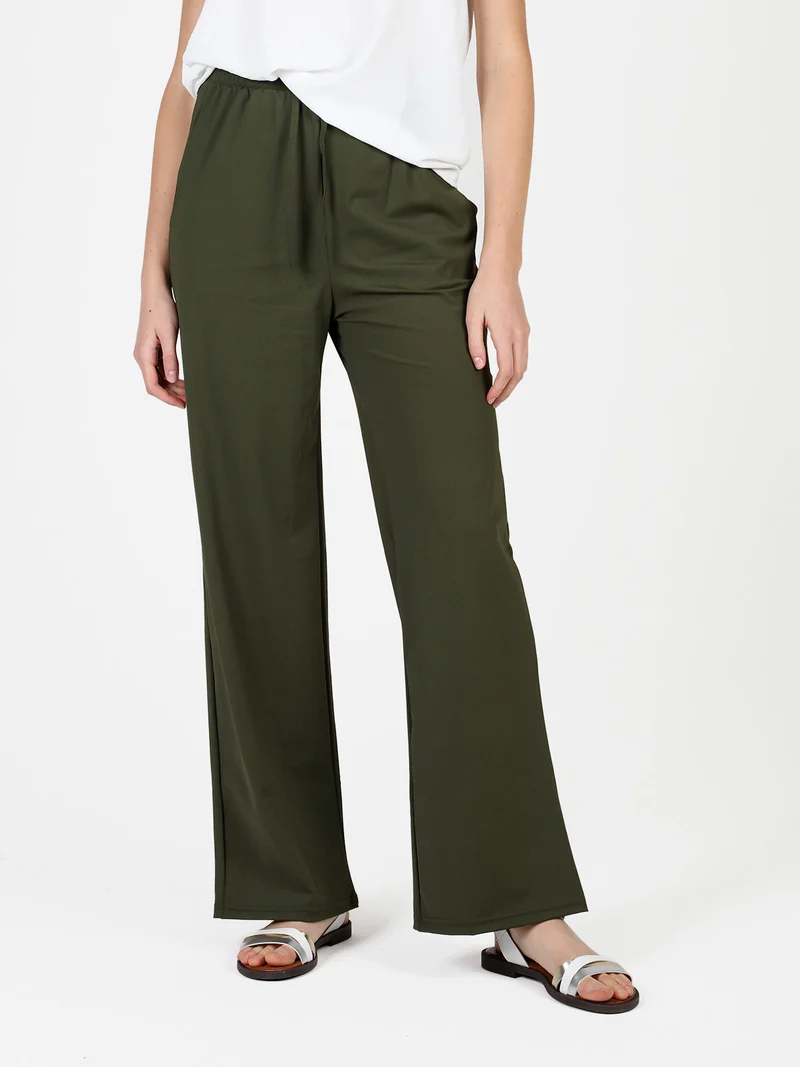 Pantaloni donna in tessuto tecnico a gamba larga - militare