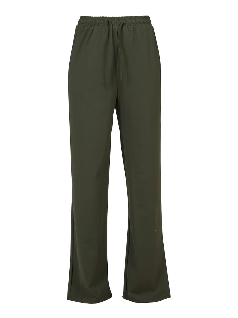 Pantaloni donna in tessuto tecnico a gamba larga - militare