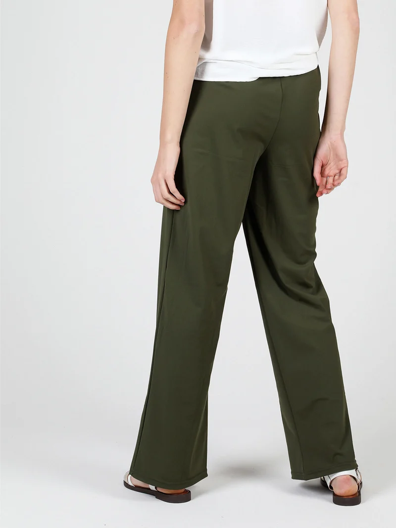 Pantaloni donna in tessuto tecnico a gamba larga - militare