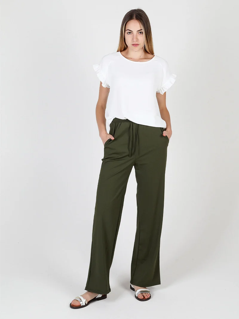 Pantaloni donna in tessuto tecnico a gamba larga - militare
