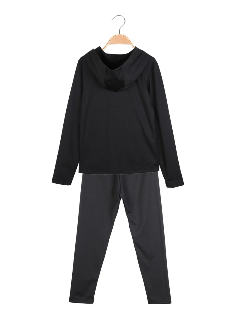 Completo tuta sportiva 2 pezzi da bambina con cappuccio e zip - nero