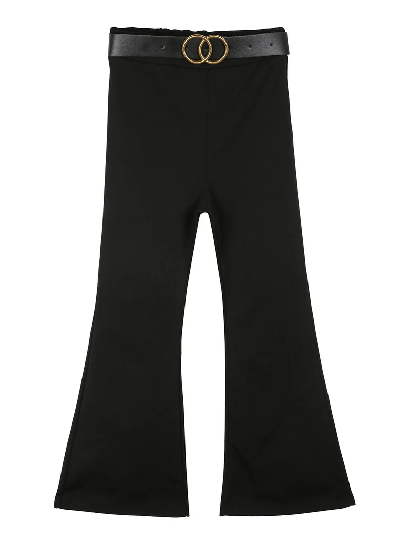 Pantaloni da bambina a zampa con cintura - nero