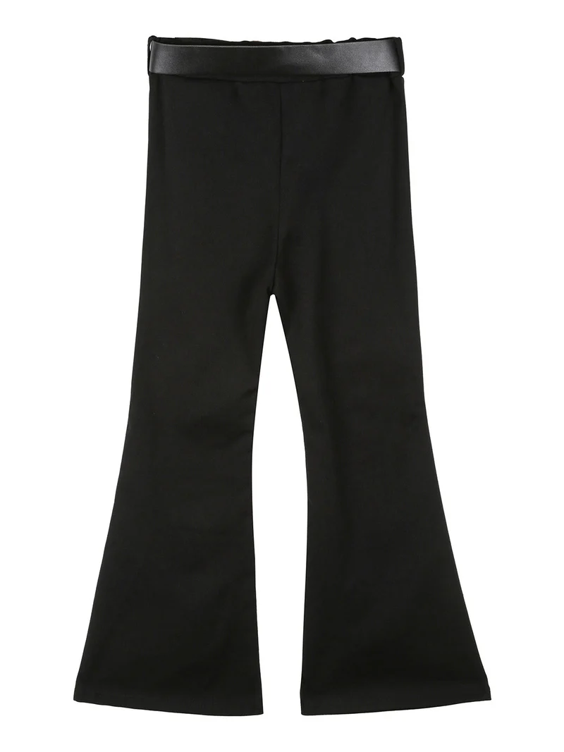 Pantaloni da bambina a zampa con cintura - nero
