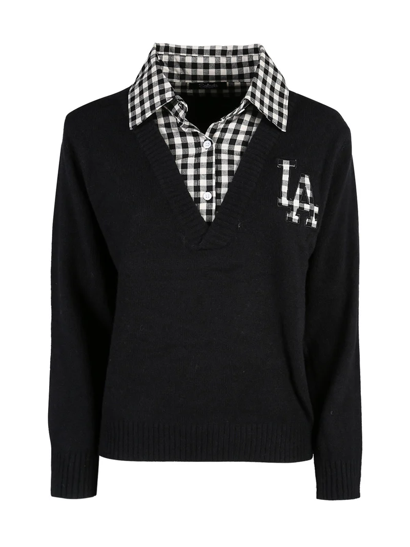 Maglione donna oversize con collo a camicia - nero