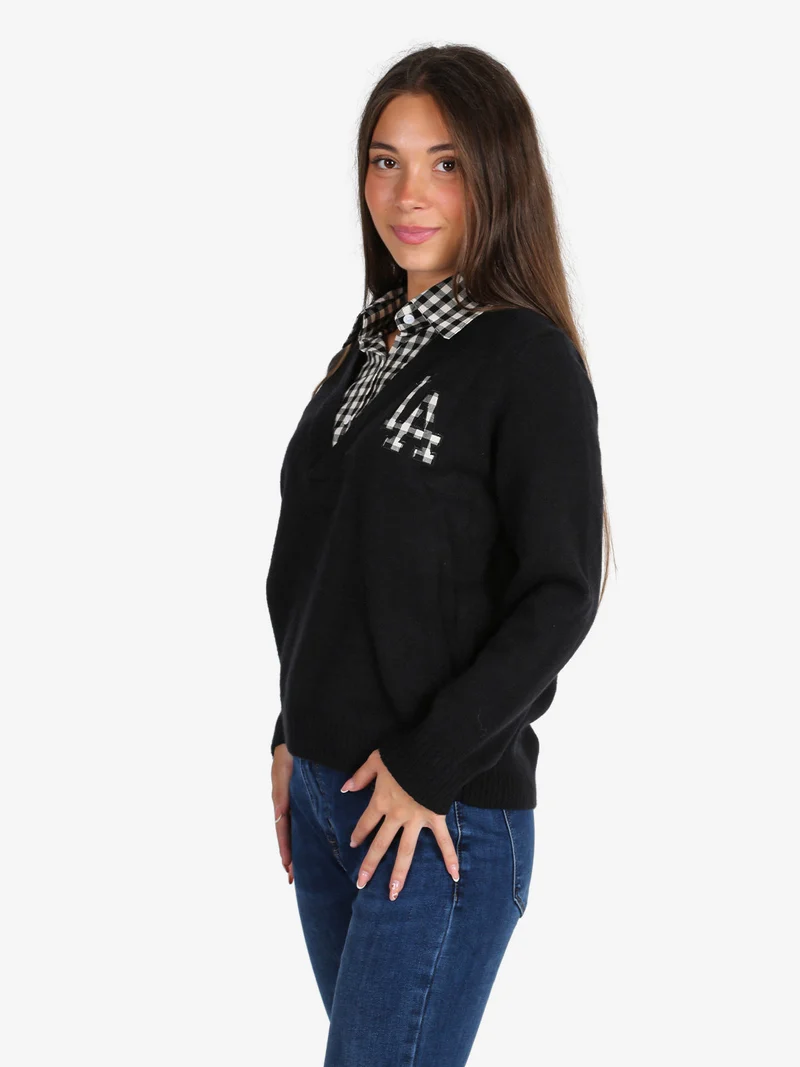 Maglione donna oversize con collo a camicia - nero