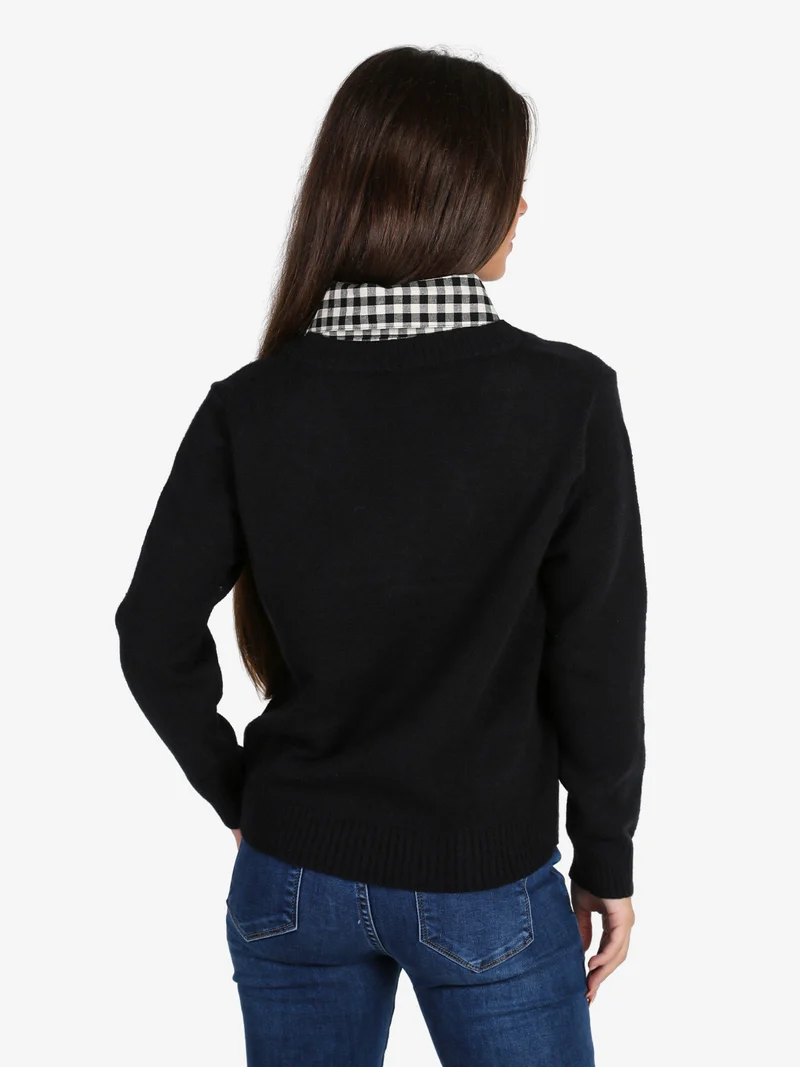 Maglione donna oversize con collo a camicia - nero