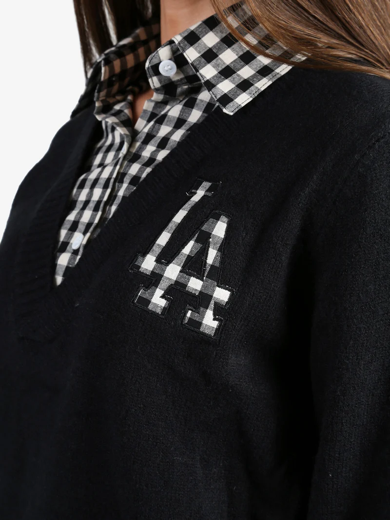 Maglione donna oversize con collo a camicia - nero