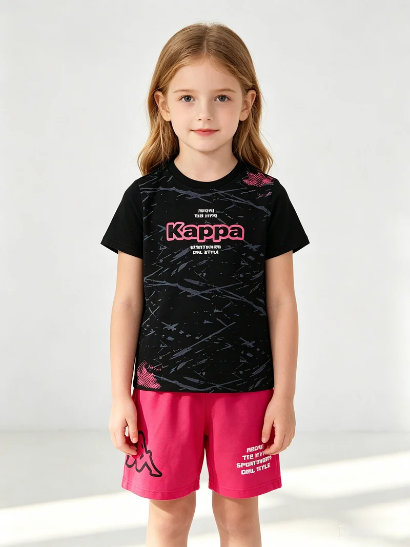 Completo corto 2 pezzi da ragazza in cotone con t-shirt e shorts - nero