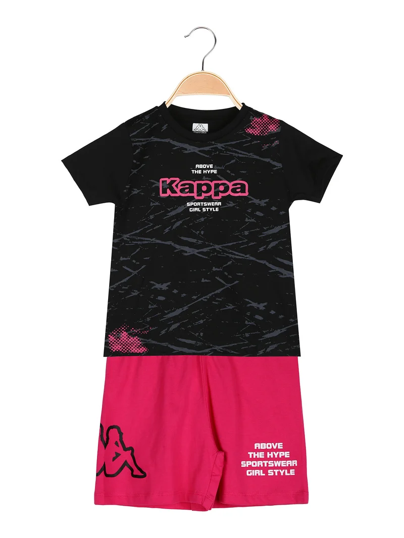 Completo corto 2 pezzi da ragazza in cotone con t-shirt e shorts - nero