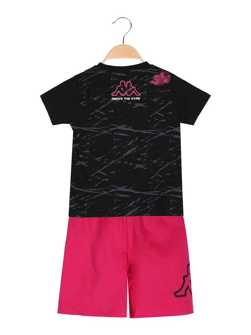Completo corto 2 pezzi da ragazza in cotone con t-shirt e shorts - nero