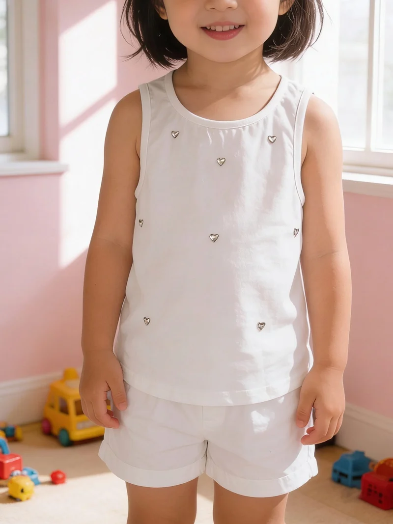 Top da ragazza con dettagli cuore - bianco