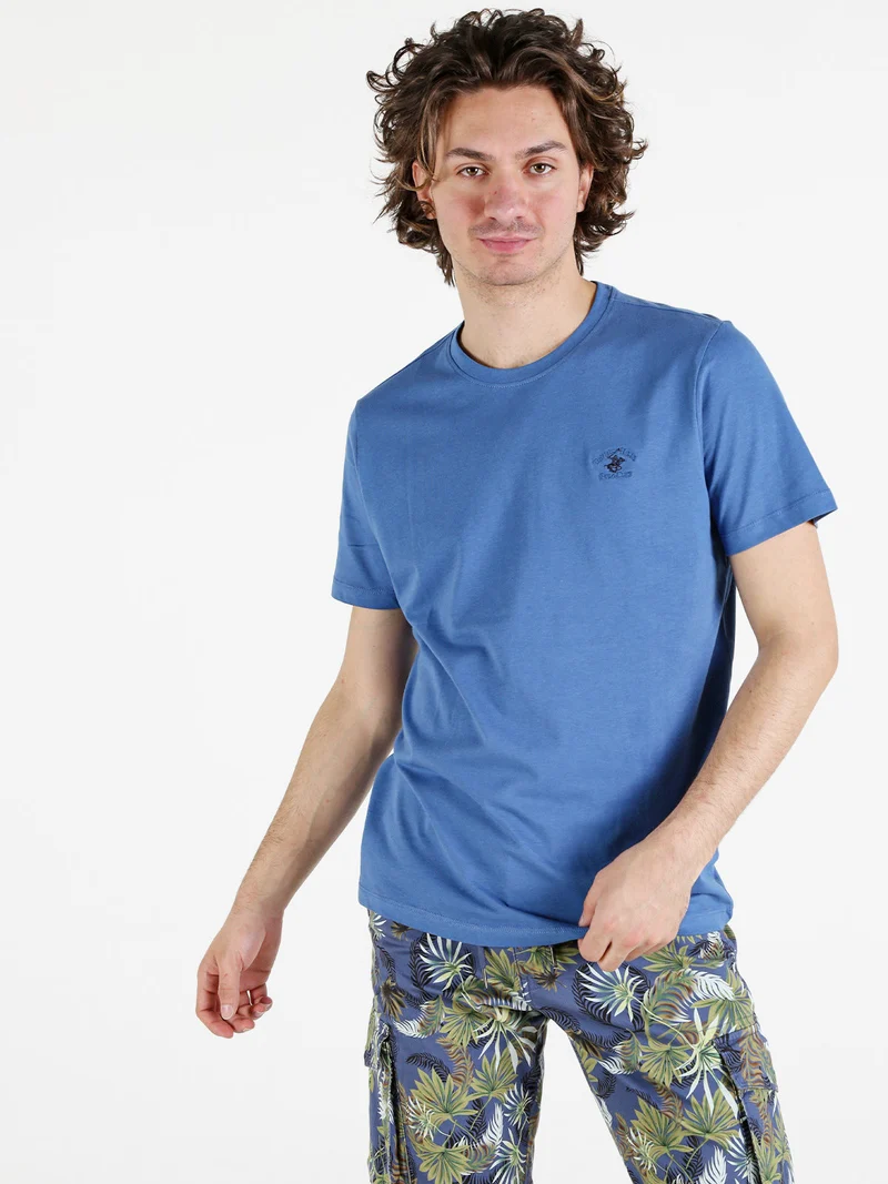 T-shirt girocollo da uomo in cotone - blu