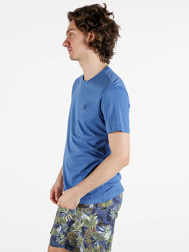T-shirt girocollo da uomo in cotone - blu