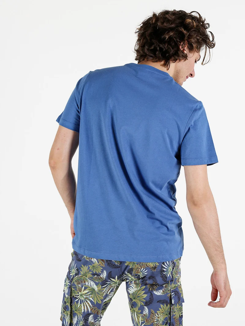 T-shirt girocollo da uomo in cotone - blu