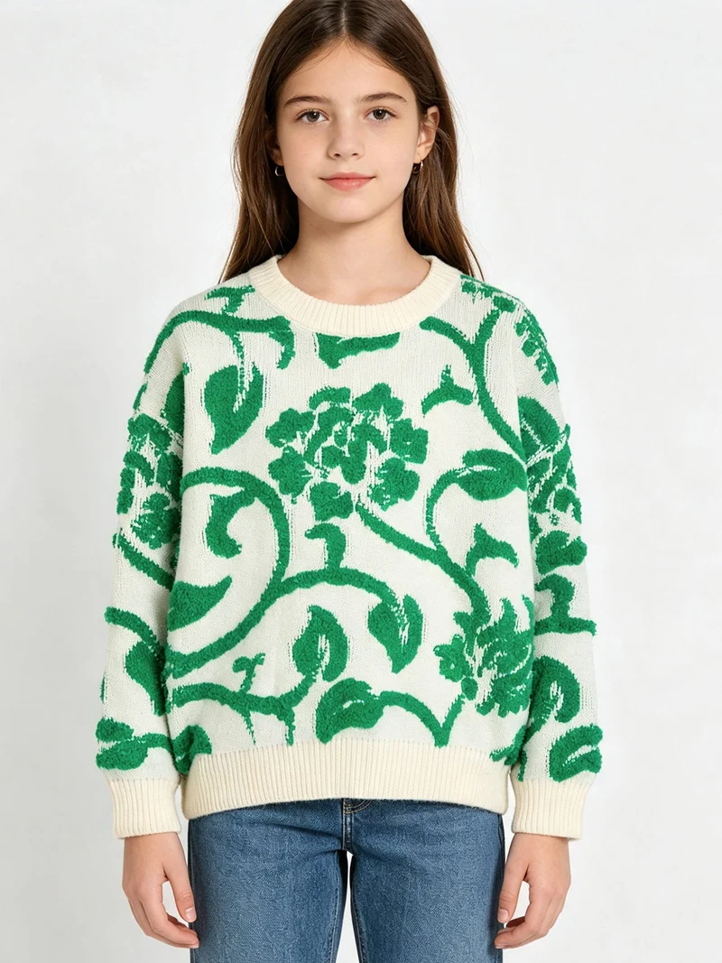 Maglione girocollo da bambina misto lana - verde