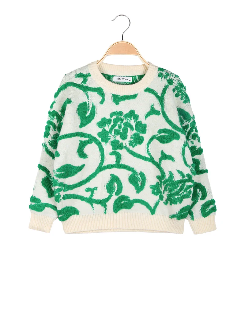 Maglione girocollo da bambina misto lana - verde