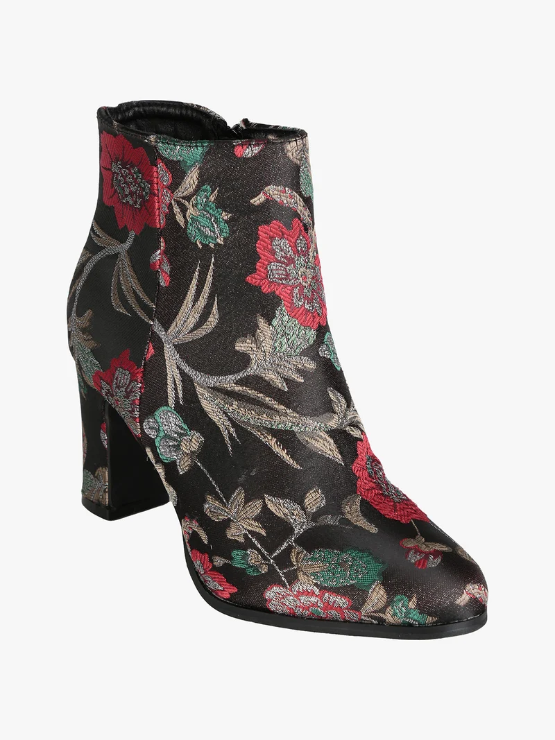 Stivaletti donna fiorati con tacco - nero