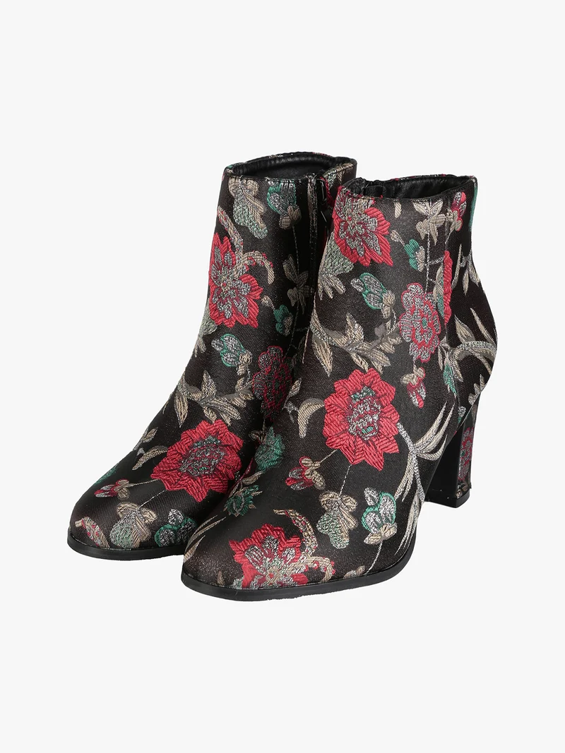 Stivaletti donna fiorati con tacco - nero