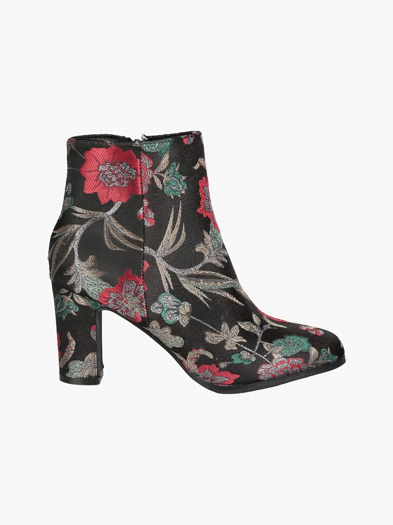 Stivaletti donna fiorati con tacco - nero