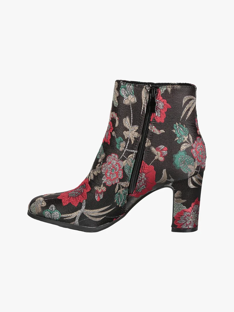 Stivaletti donna fiorati con tacco - nero