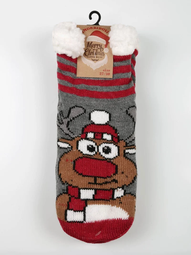 Calze antiscivolo Natale da bambini con pelo interno - grigio