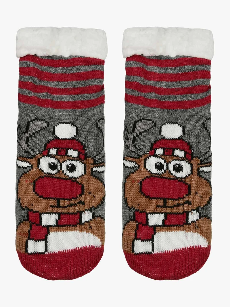 Calze antiscivolo Natale da bambini con pelo interno - grigio