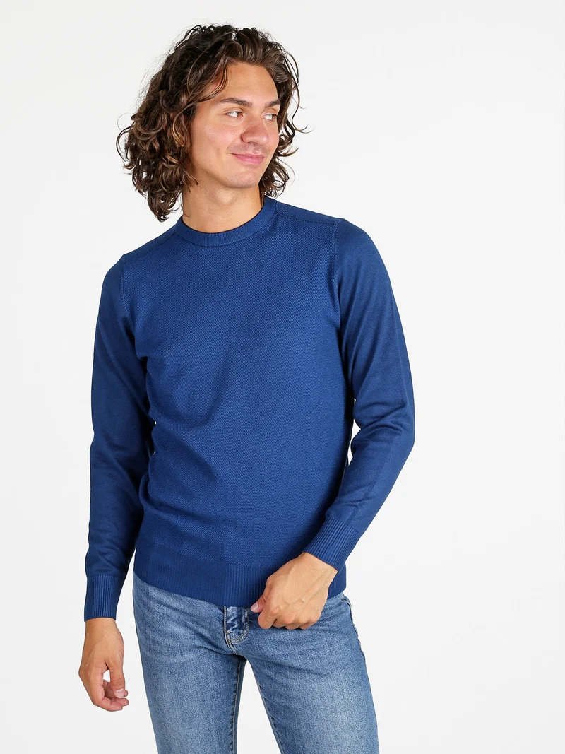 Pullover girocollo da uomo in maglia - blu
