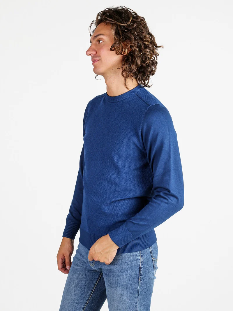 Pullover girocollo da uomo in maglia - blu