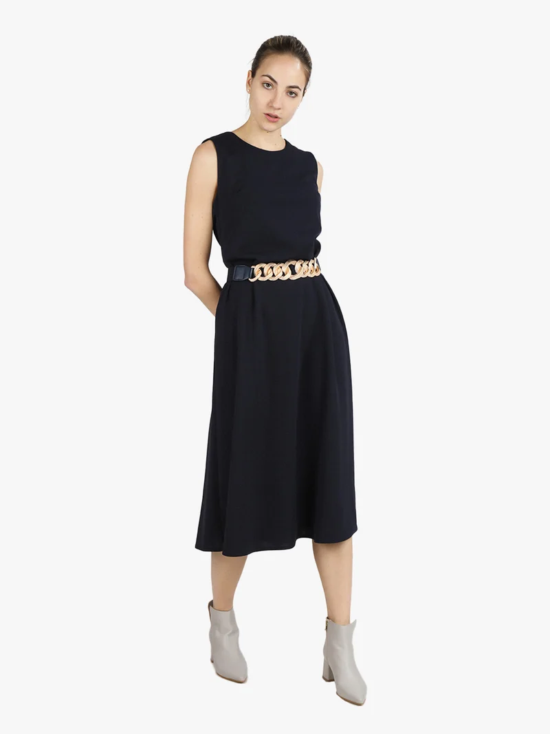 Abito lungo da donna svasato senza maniche - blu scuro
