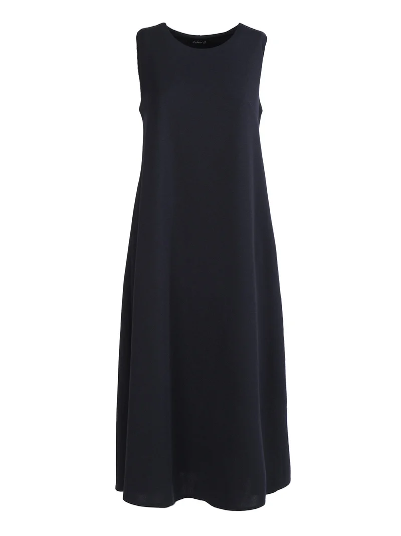 Abito lungo da donna svasato senza maniche - blu scuro