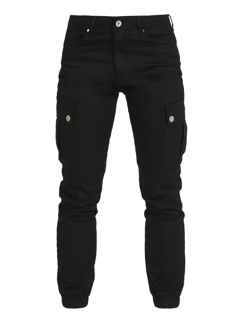 Pantaloni cargo da donna con elastico alla caviglia - nero