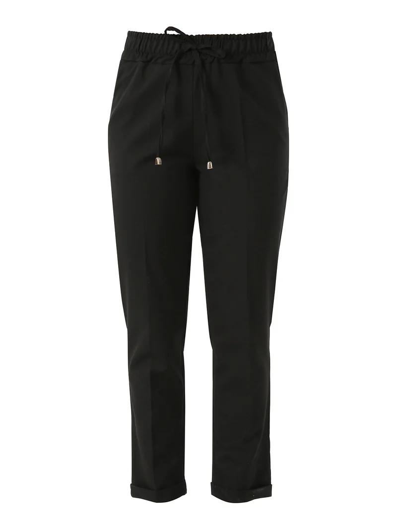 Pantaloni donna casual con elastico in vita e risvolto sul finale - nero