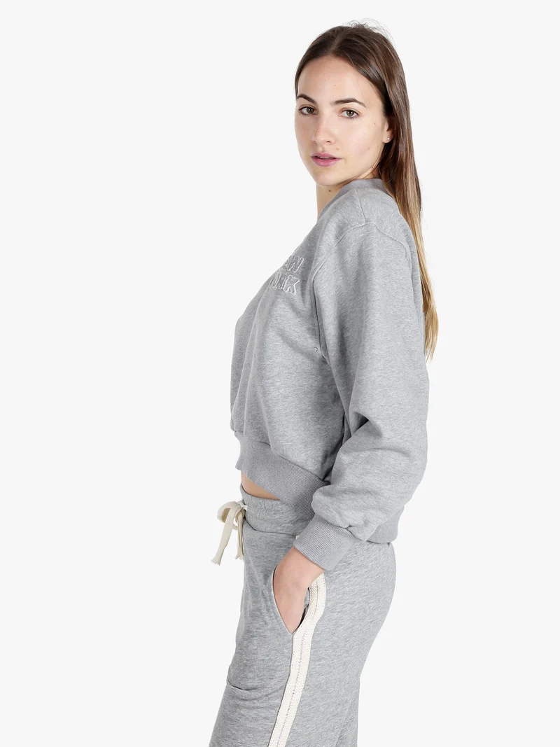 Felpa cropped da donna con scollo a V - grigio