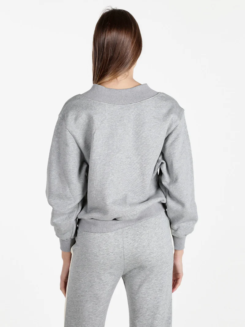 Felpa cropped da donna con scollo a V - grigio