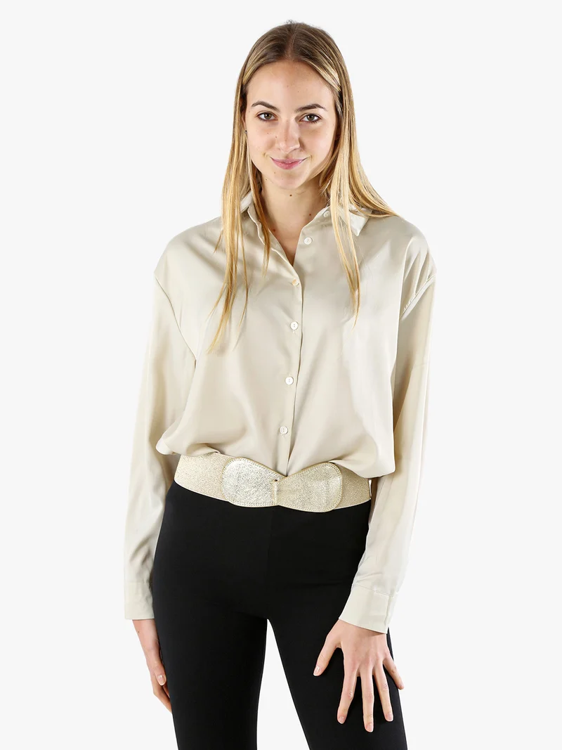 Maxi camicia da donna a maniche lunghe effetto raso - apricot - albicocca