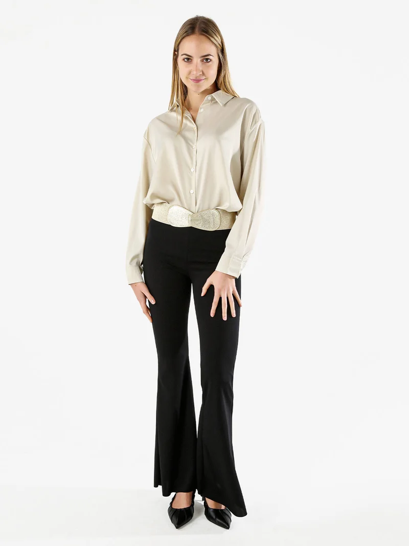 Maxi camicia da donna a maniche lunghe effetto raso - apricot - albicocca