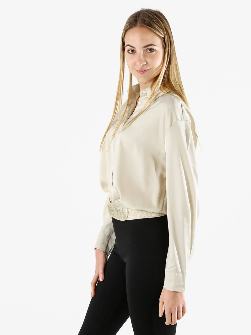 Maxi camicia da donna a maniche lunghe effetto raso - apricot - albicocca