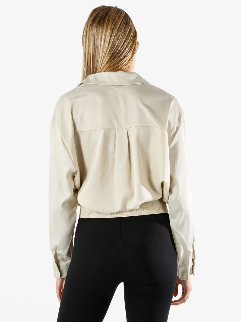 Maxi camicia da donna a maniche lunghe effetto raso - apricot - albicocca