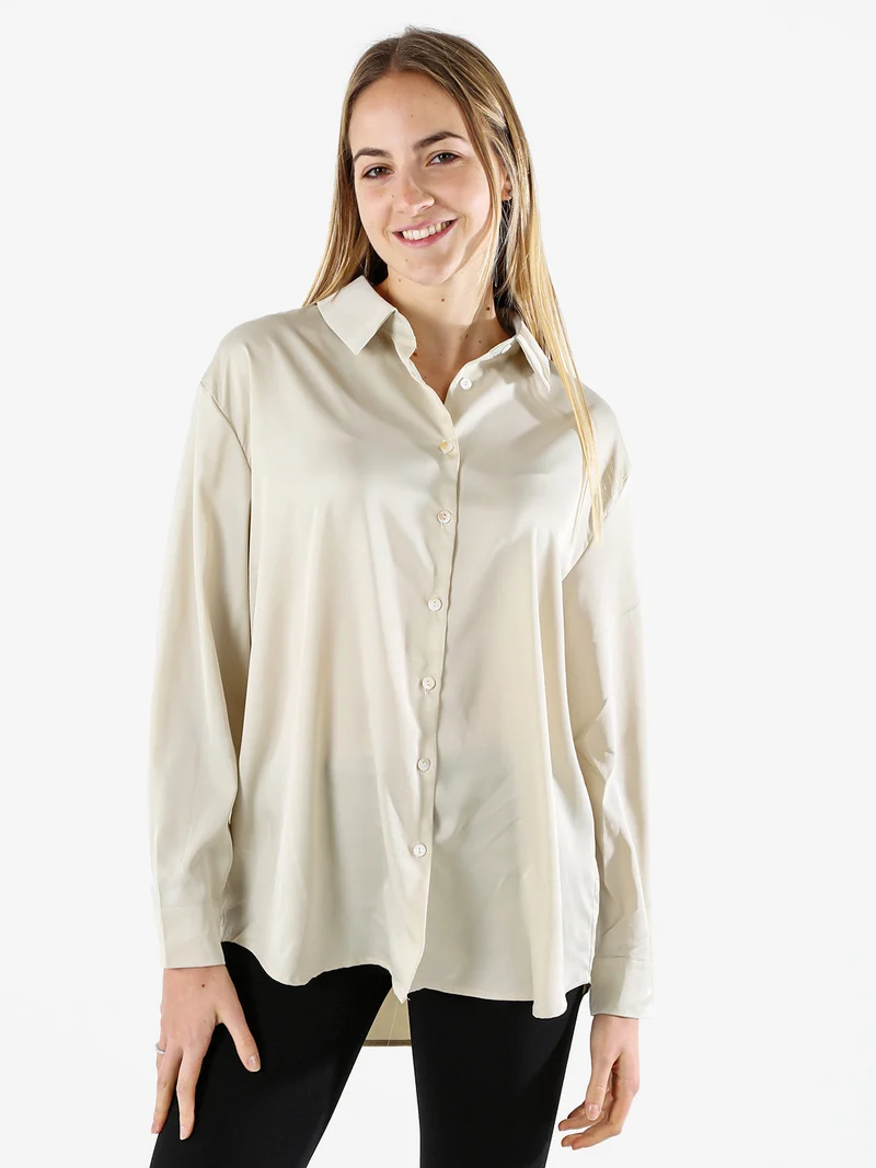 Maxi camicia da donna a maniche lunghe effetto raso - apricot - albicocca