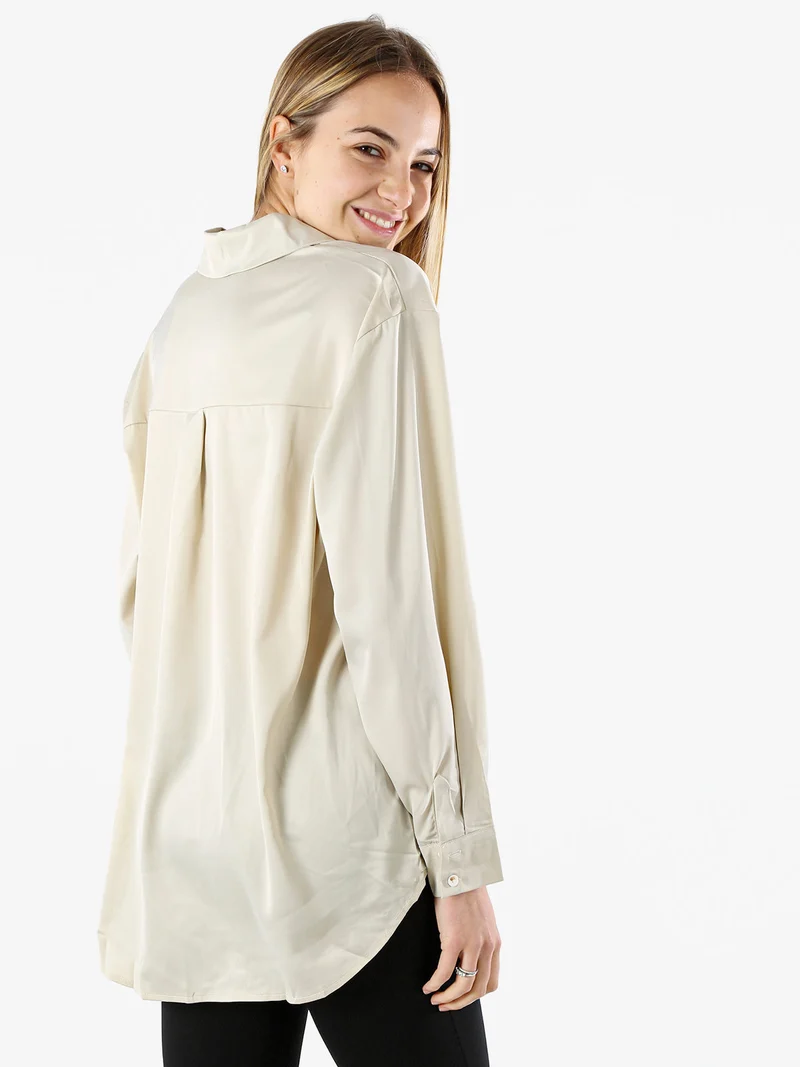 Maxi camicia da donna a maniche lunghe effetto raso - apricot - albicocca