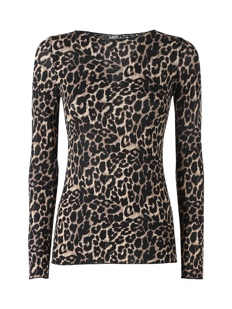 P0737M Maglietta donna leopardata in cashmere con scollo a barca - multicolore