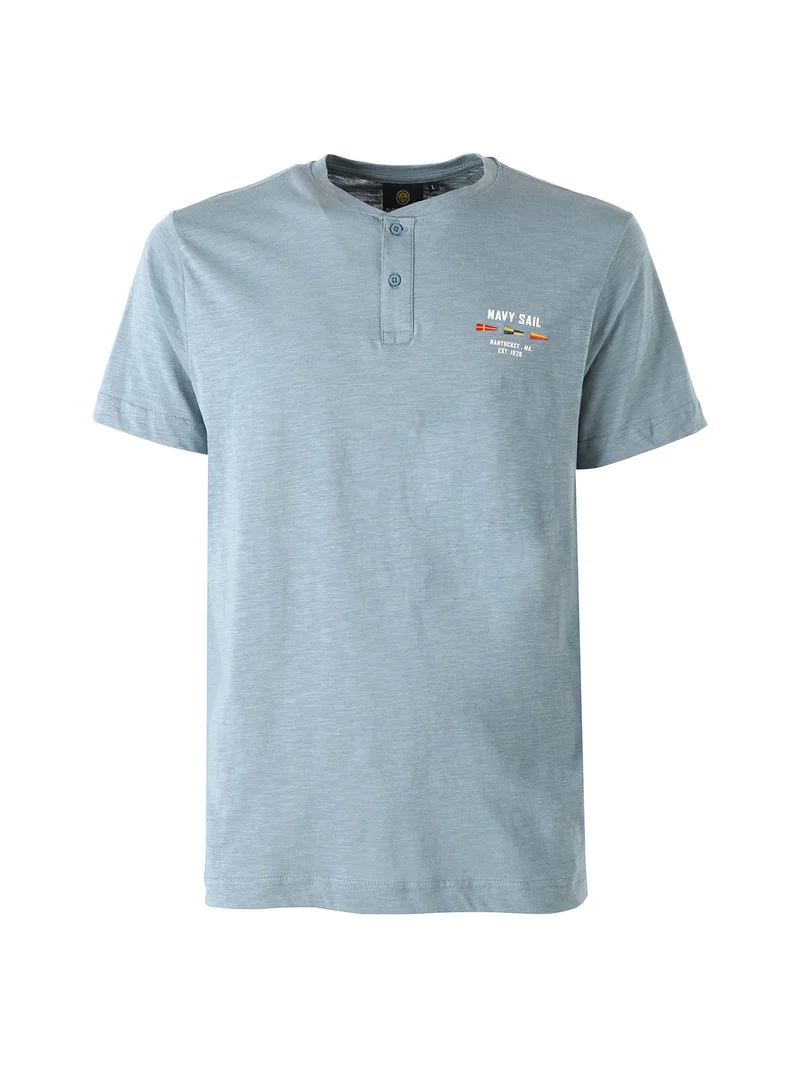 T-shirt da uomo in cotone con bottoni - blu