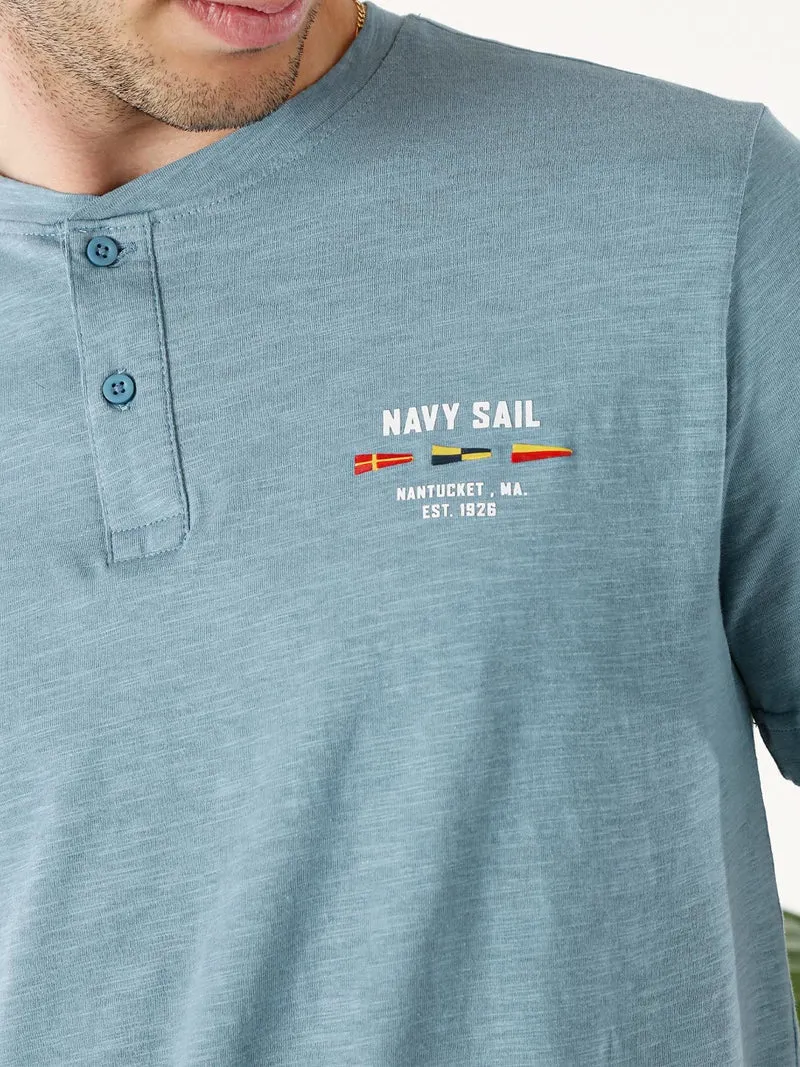 T-shirt da uomo in cotone con bottoni - blu