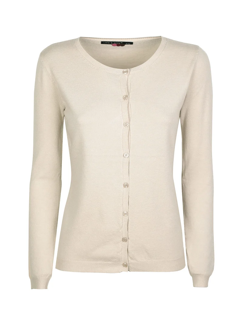 Cardigan girocollo da donna con bottoni - beige