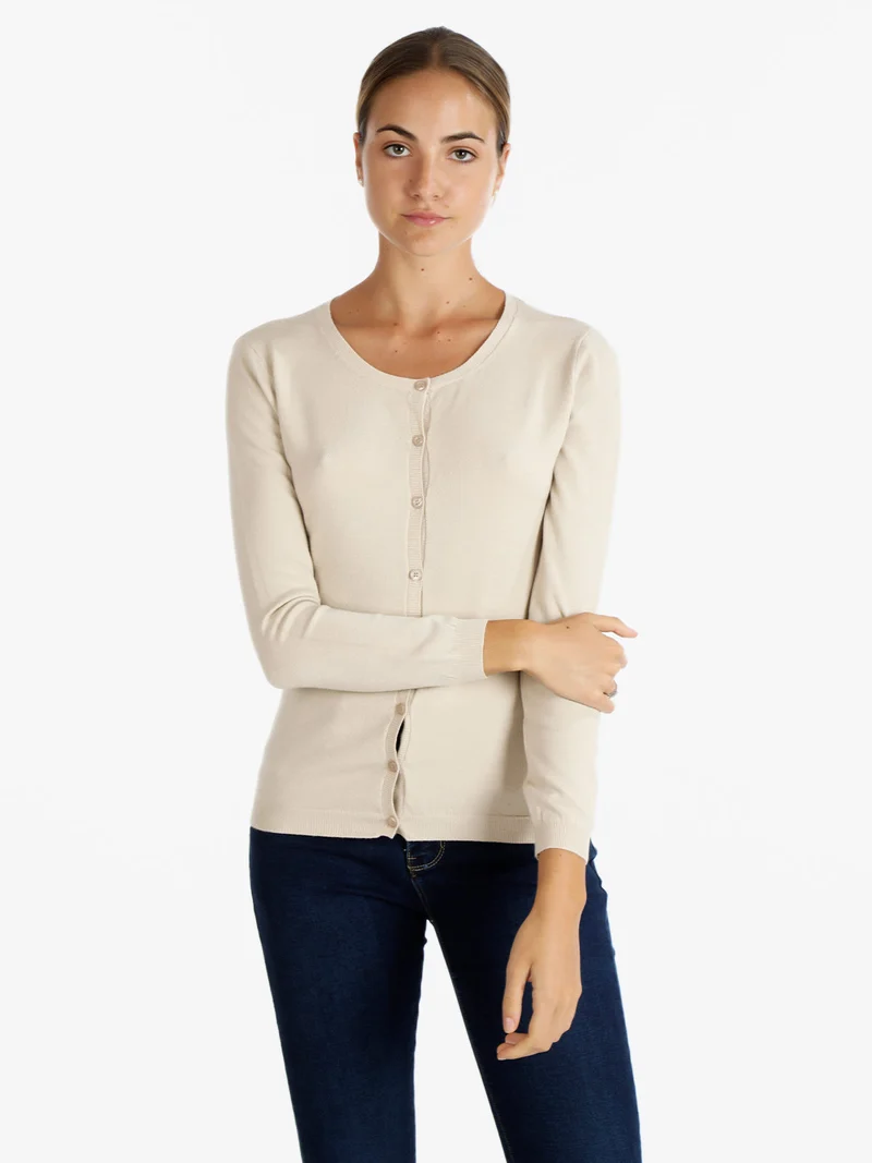 Cardigan girocollo da donna con bottoni - beige