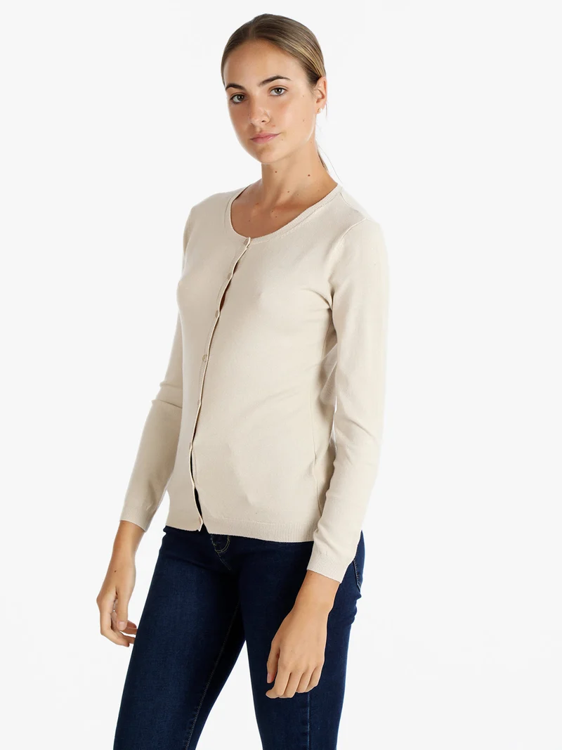 Cardigan girocollo da donna con bottoni - beige
