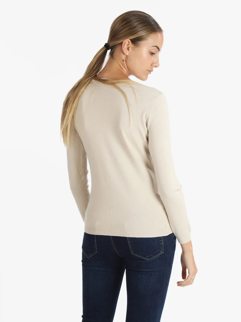 Cardigan girocollo da donna con bottoni - beige