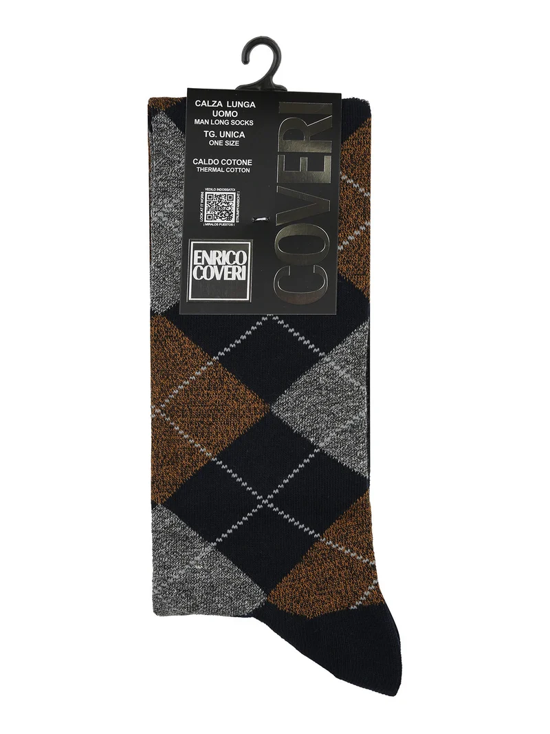 Calze lunghe da uomo a rombi in caldo cotone - beige