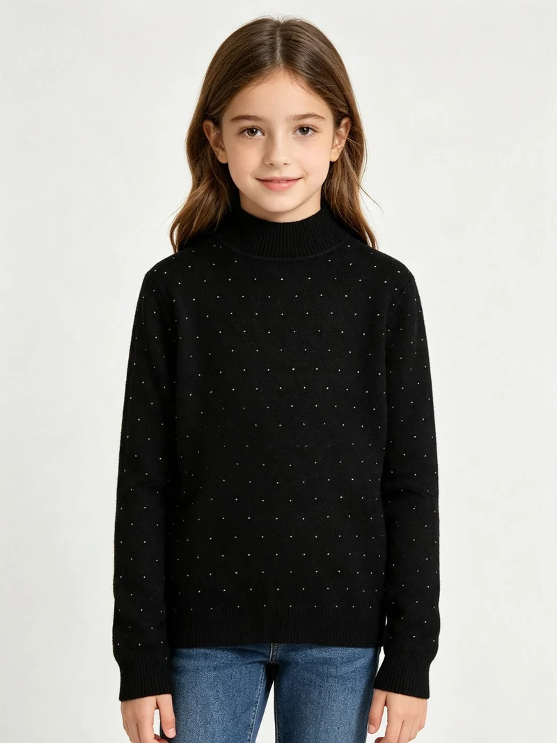 Maglia da bambina a lupetto con micro borchie - nero